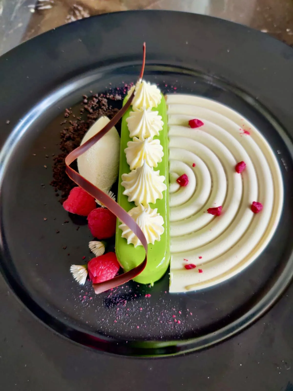 Plated dessert by pastry chef Apeksha Saste — 1 of 4